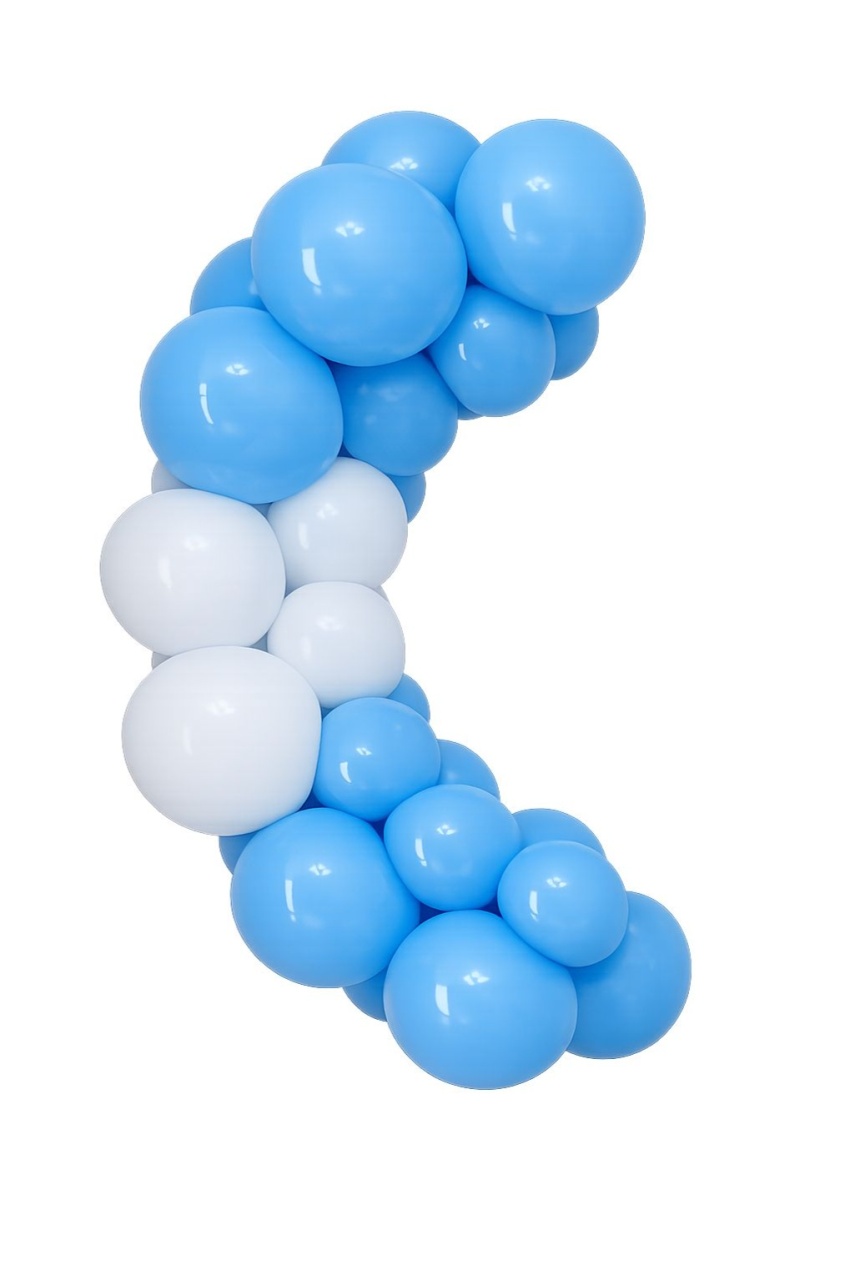 Mini Arco de Balão de Mesa 2 Cores Simples - Azul Claro E Branco - Debora Conceição Rangel 