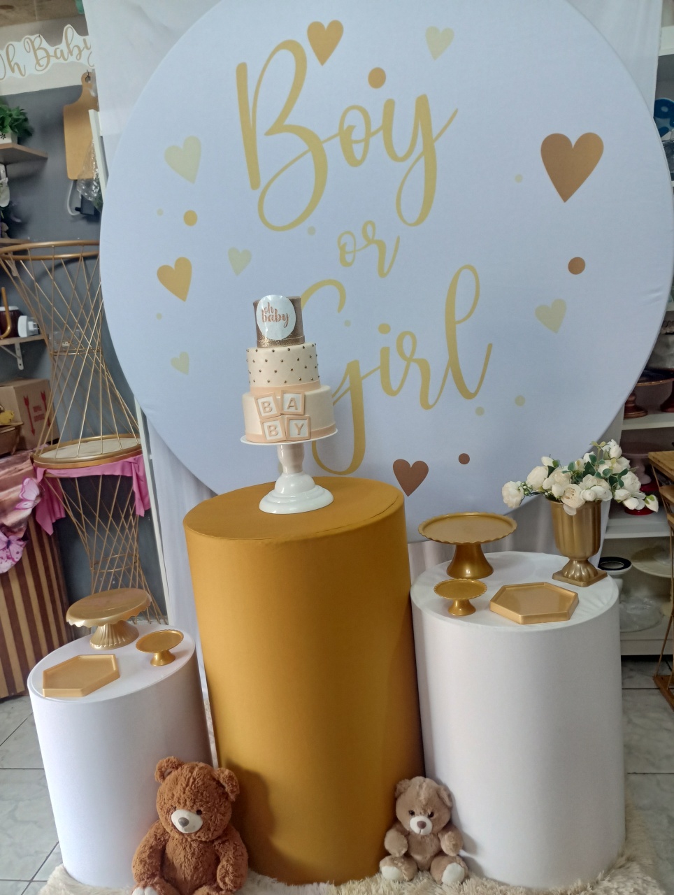 Kit Chá Revelação Branco E Dourado - Mary.fest_
