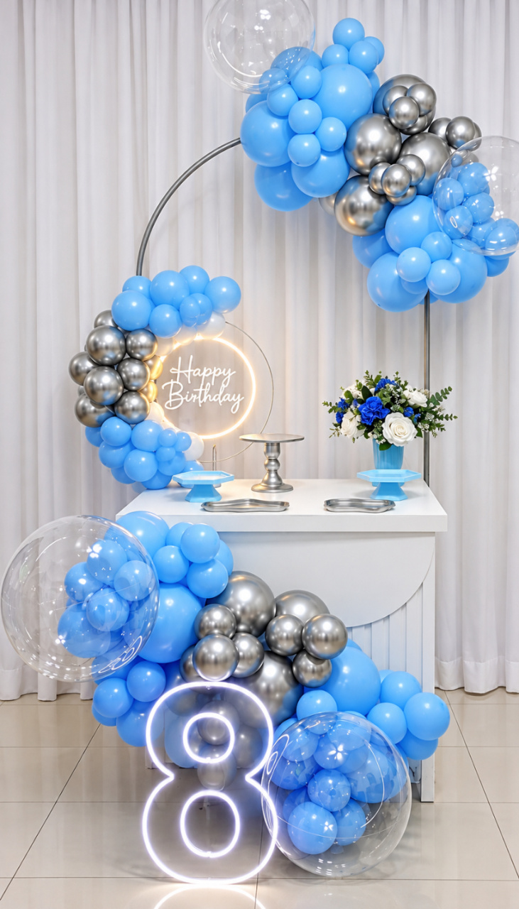 Kit Happy Birthday Prata/Azul (Rubi) - Ki_decoração 