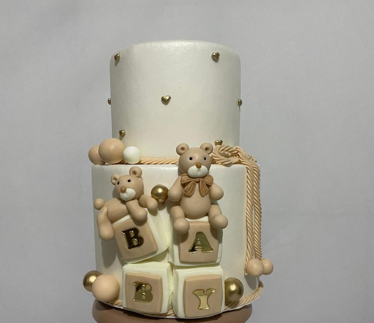 Bolo Fake Chá de Bebê Bege - Ki_decoração 