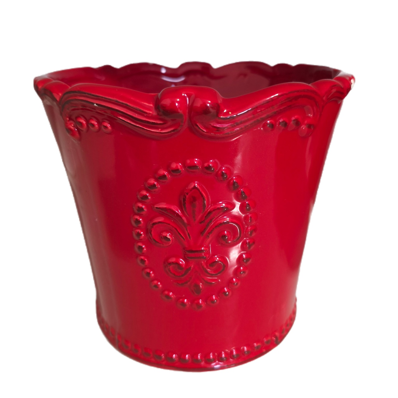Cachepot Ceramica Brasão Borda Trabalhada Vermelho M - Jardim de Sonhos