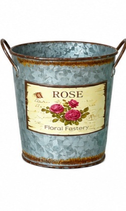 Vaso Cachepot Metal Galvanizado Floral - Jardim de Sonhos