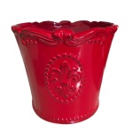 Cachepot Ceramica Brasão Borda Trabalhada Vermelho M - imagem 1
