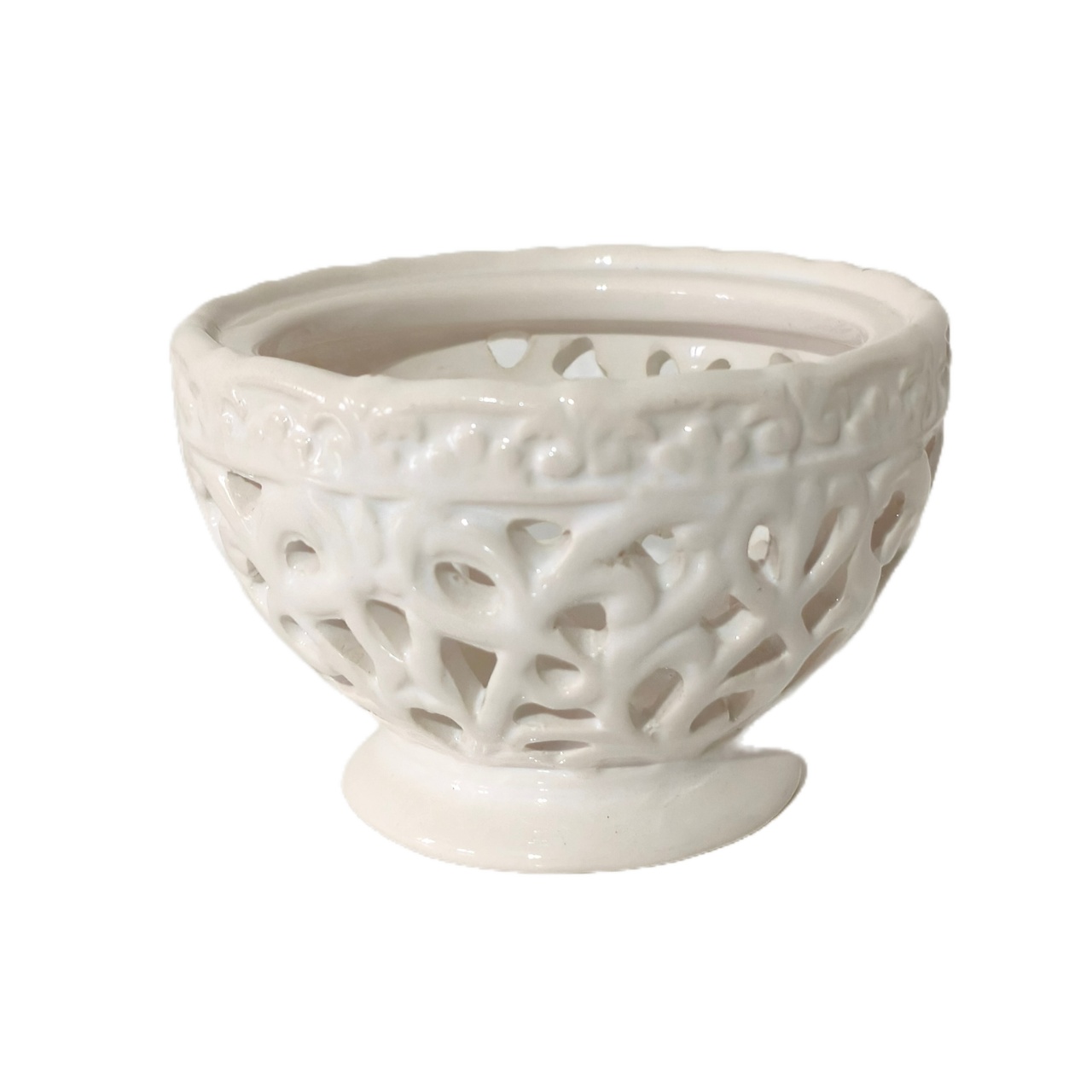 Cachepot Ceramica Vazado Branco - Jardim de Sonhos