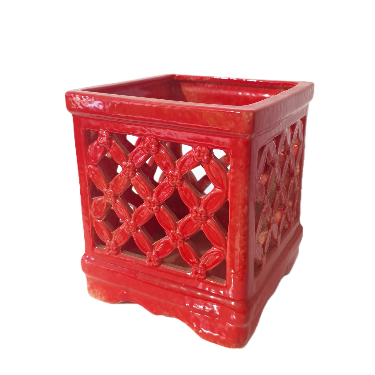 Vaso Cerâmica Quadrado Vazado Vermelho - Jardim de Sonhos