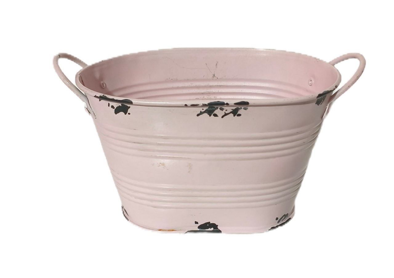 Cachepot Metal Rosa Claro Oval - Jardim de Sonhos