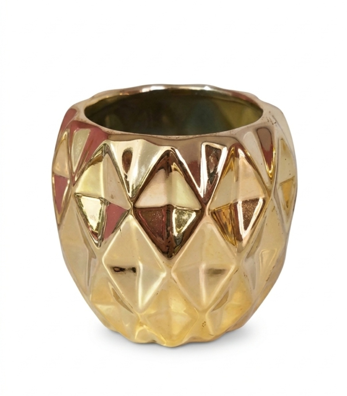 Vaso Ceramica Sextavado Dourado Pp - Jardim de Sonhos