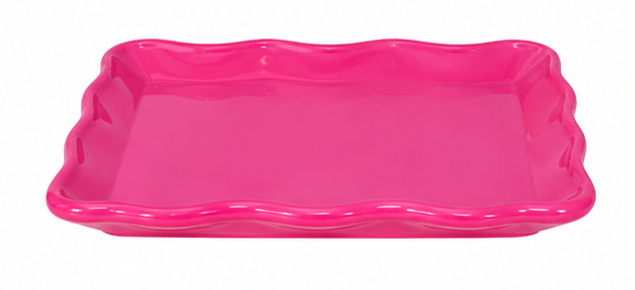 Bandeja Quadrada. Borda Babado Pink - Jardim de Sonhos