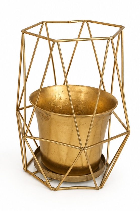 Vaso Aramado C/ Cachepot Metal Dourado - Jardim de Sonhos
