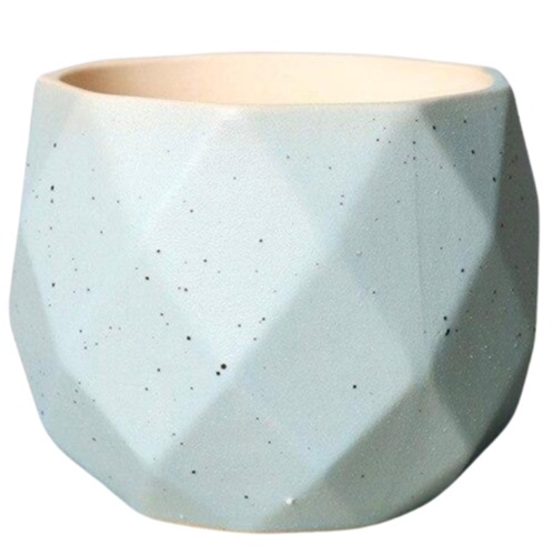 Vaso Cerâmica Geometrico Azul Claro Pintinhas P - Jardim de Sonhos