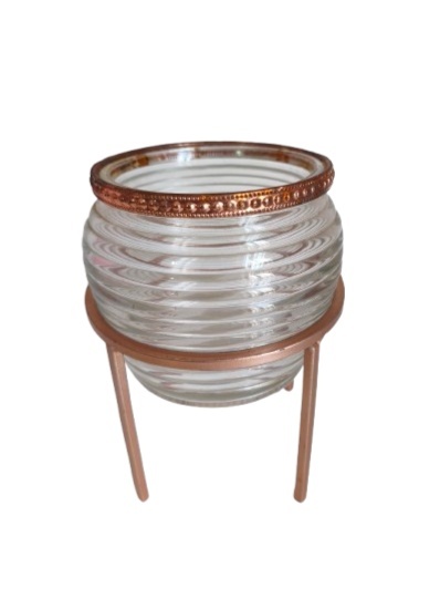 Vaso Vidro C/ Suporte Rose Gold M - Jardim de Sonhos