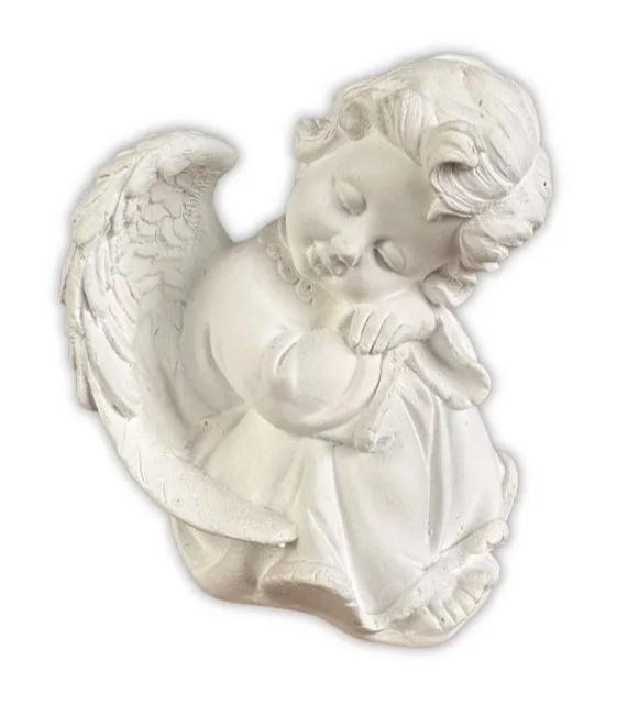 Anjo Branco Apoiado Aos Joelhos Cerâmica - Jardim de Sonhos