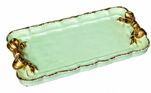Bandeja Ceramica Ret. Laço Petit Verde Hortelã - Jardim de Sonhos