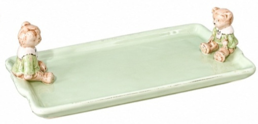 Bandeja Ceramica Ret. Urso Verde Menta - Jardim de Sonhos