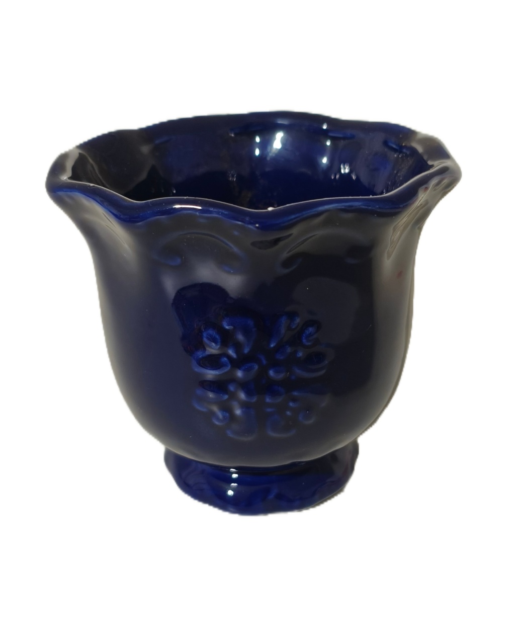 Mini Chacepot Ceramica Borda Ondulada Azul Escuro - Jardim de Sonhos