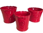 Cachepot Ceramica Brasão Borda Trabalhada Vermelho P - imagem 2