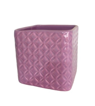 Vaso Ceramica Quadrado Detalhado Lilas - Jardim de Sonhos