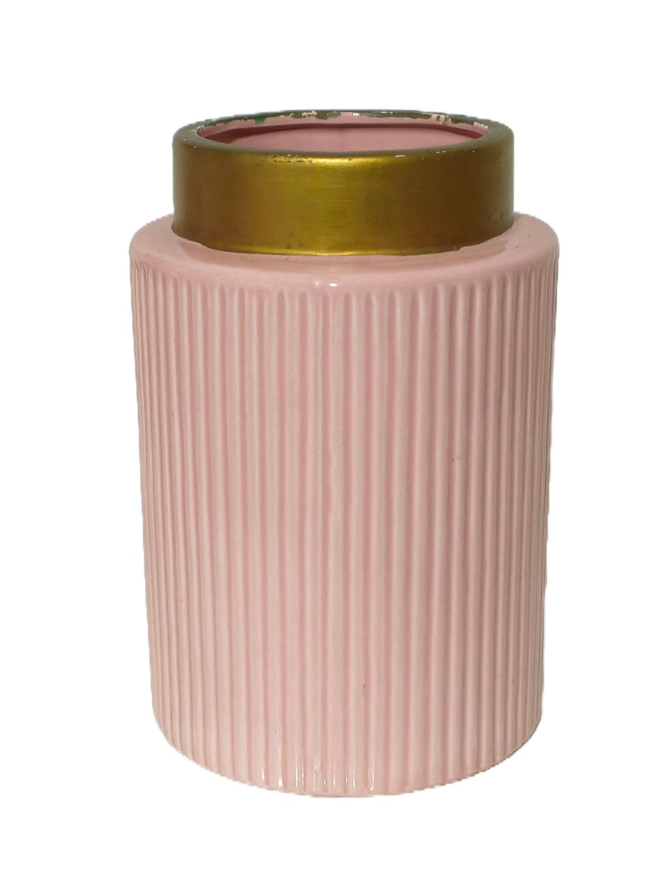 Vaso Riscas Borda Dourada Rosa Claro - Jardim de Sonhos