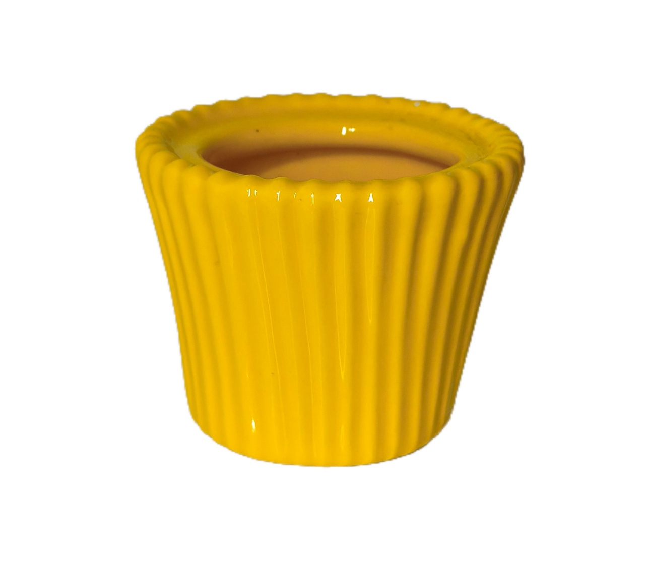 Mini Cachepot Ceramica Amarelo Riscado - Jardim de Sonhos