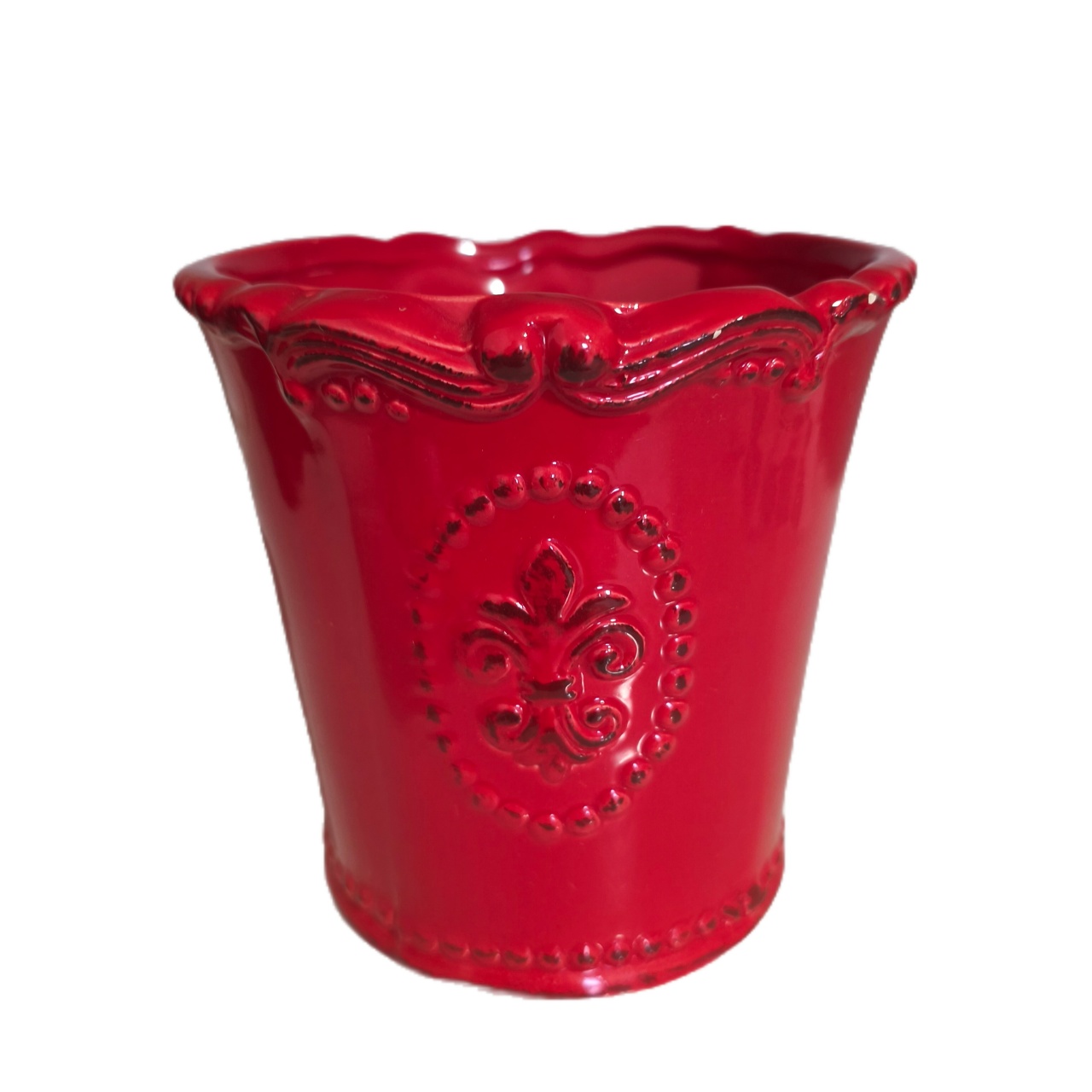 Cachepot Ceramica Brasão Borda Trabalhada Vermelho P - Jardim de Sonhos