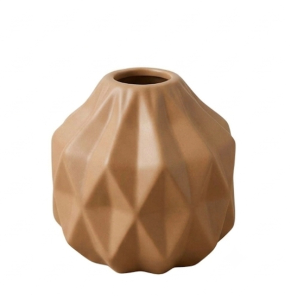Vaso Cerâmica Geometrico Bege - Jardim de Sonhos