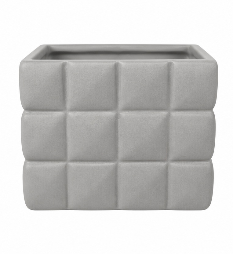 Vaso Cerâmica Quadrado Bolhas Cinza Fosco - Jardim de Sonhos