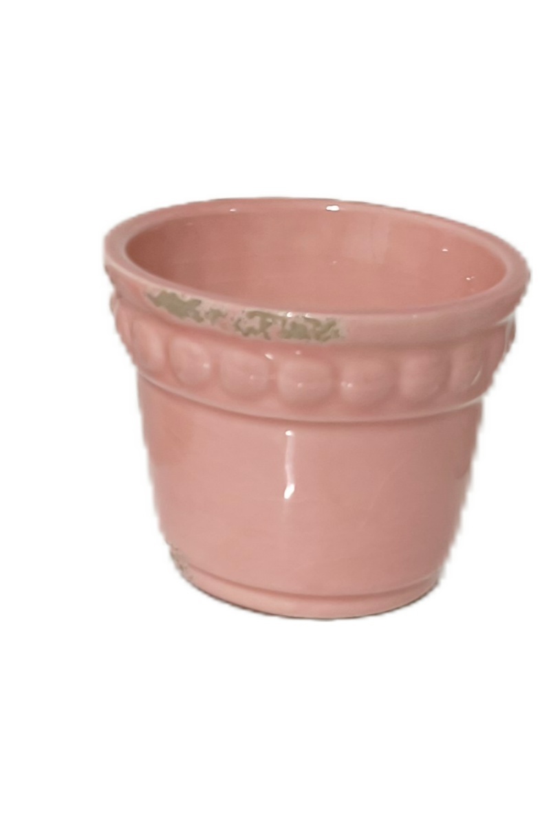 Cachepot Ceramica Borda Bolinha Rosa Claro - Jardim de Sonhos