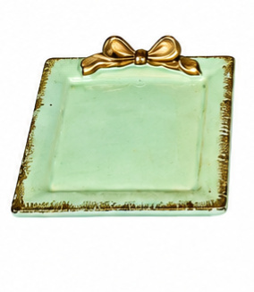 Bandeja Ceramica Quadrada Laço Petit Verde Hortelã - Jardim de Sonhos