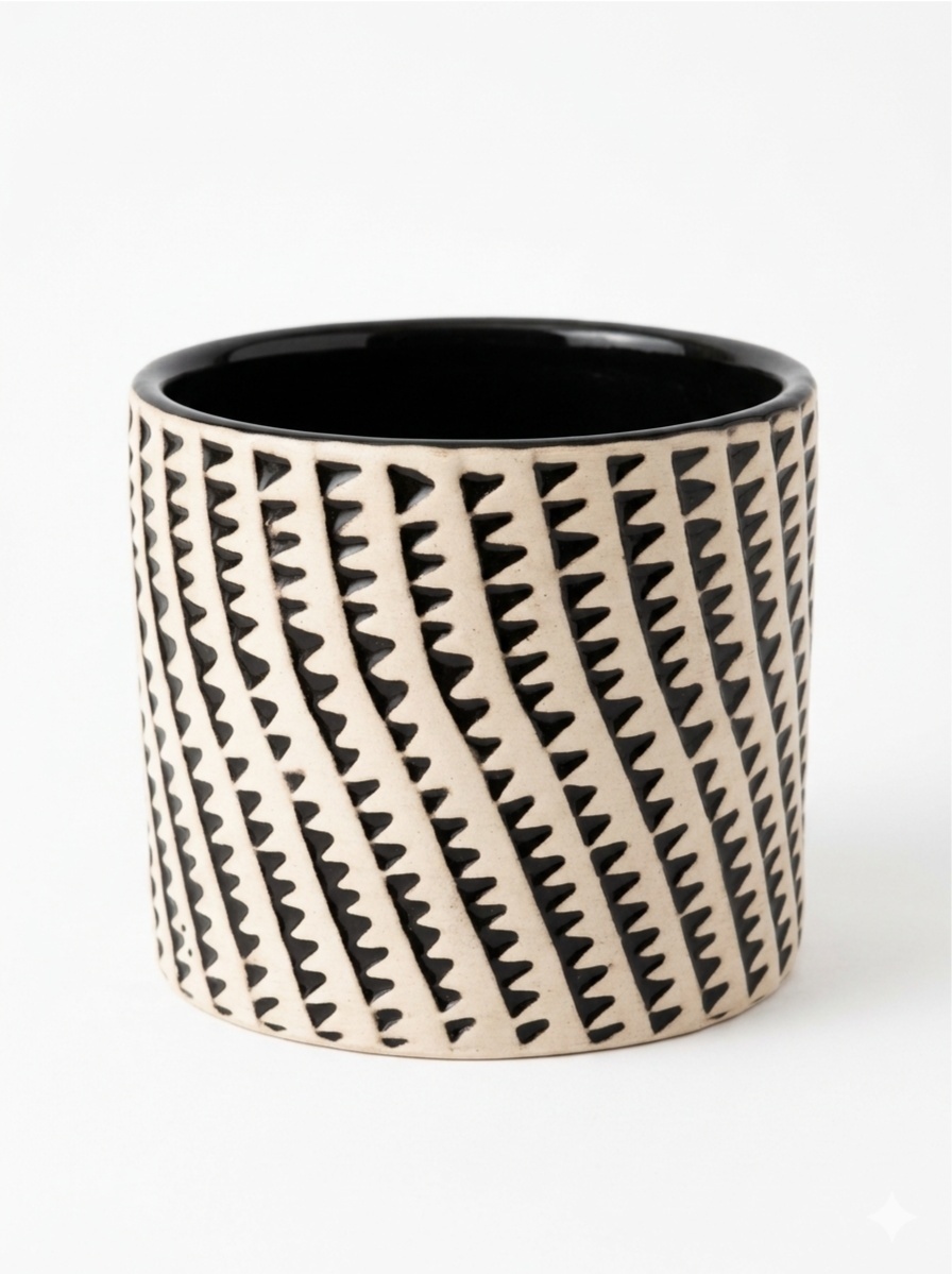 Cachepot Ceramica Preto E Branco G - Jardim de Sonhos
