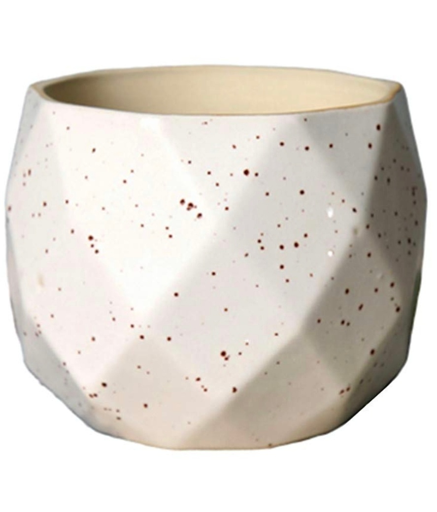 Vaso Cerâmica Geometrico Bege Pintinhas P - Jardim de Sonhos