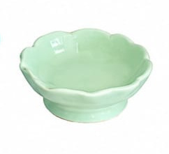 Mini Boleira Baixa Ceramica Borda Ondulada Verde Agua - Jardim de Sonhos