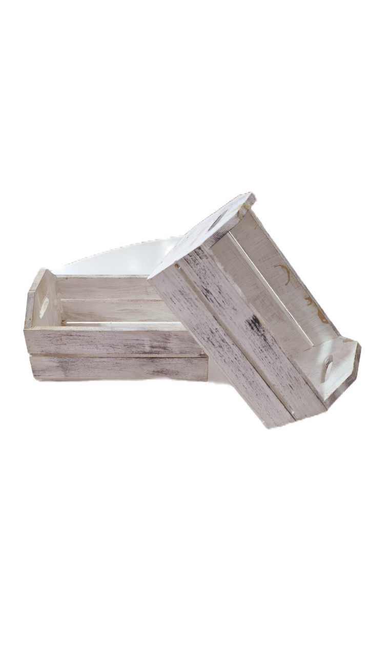 Caixote Rustico Branco Com Alça - Jardim de Sonhos