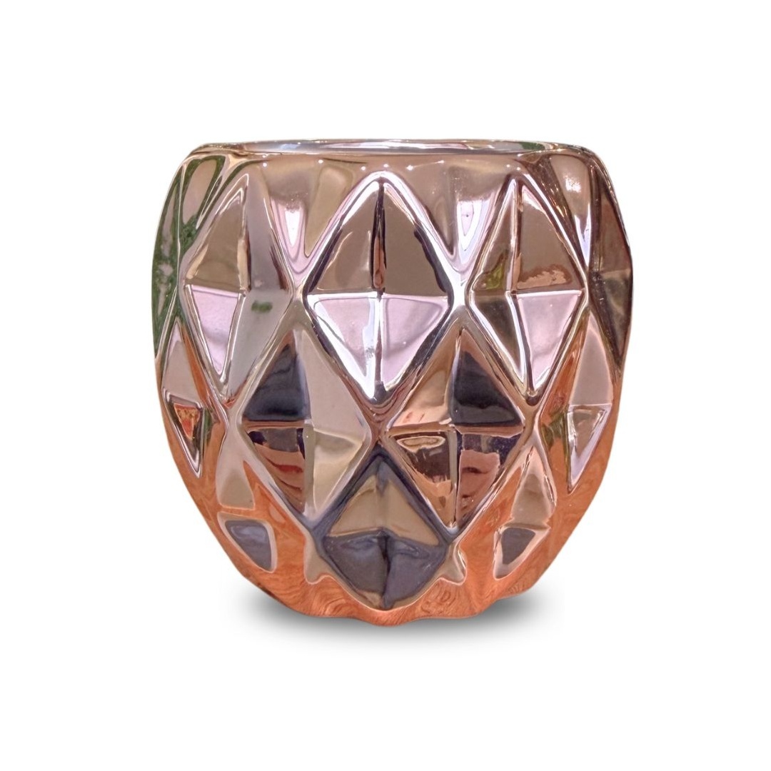Vaso Ceramica Sextavado Rose Gold Pp - Jardim de Sonhos