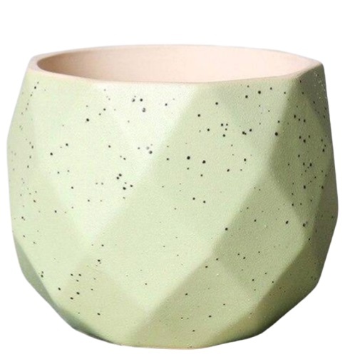 Vaso Cerâmica Geometrico Verde Claro Pintinhas P - Jardim de Sonhos