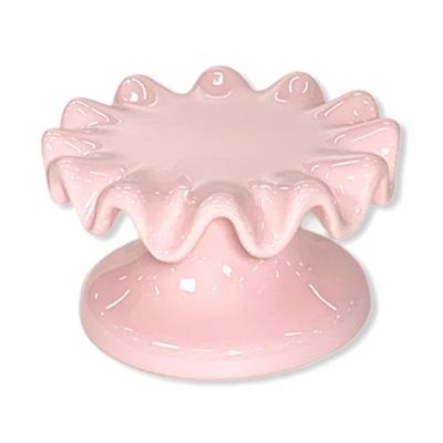 Mini Boleira Baixa Ceramica Babado Rosa Claro - Jardim de Sonhos