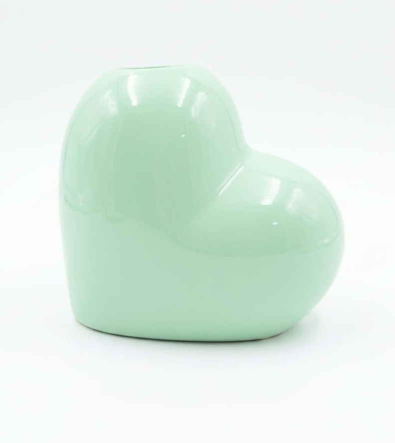 Vaso Ceramica Coração G Verde Agua - Jardim de Sonhos