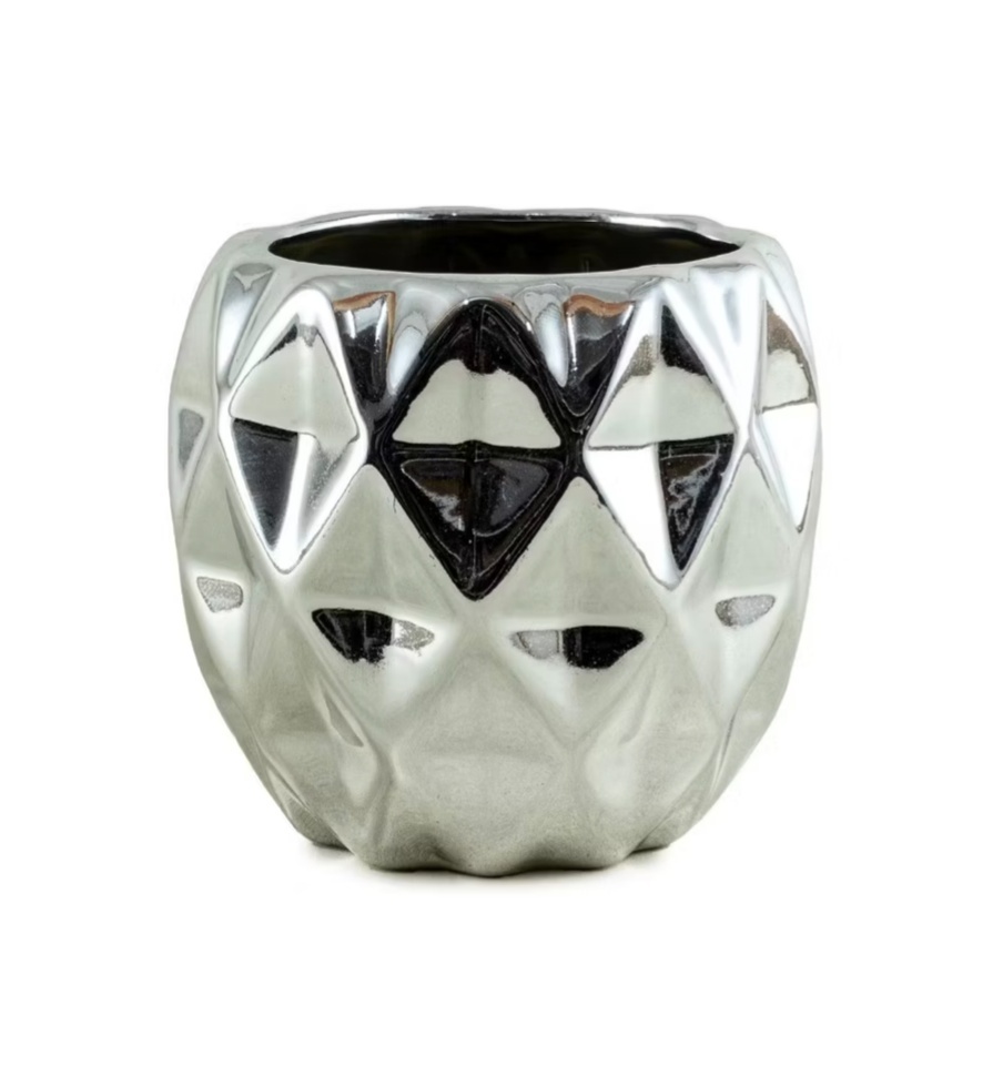 Vaso Ceramica Sextavado Prata Pp - Jardim de Sonhos