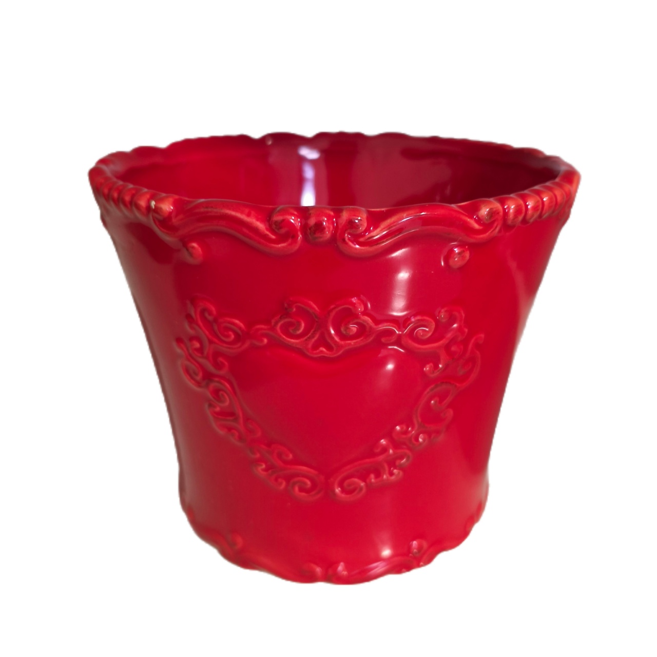 Cachepot Ceramica Coração Borda Trabalhada Vermelho M - Jardim de Sonhos
