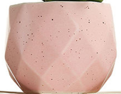 Vaso Cerâmica Geometrico Rosa Claro Pintinhas P - Jardim de Sonhos