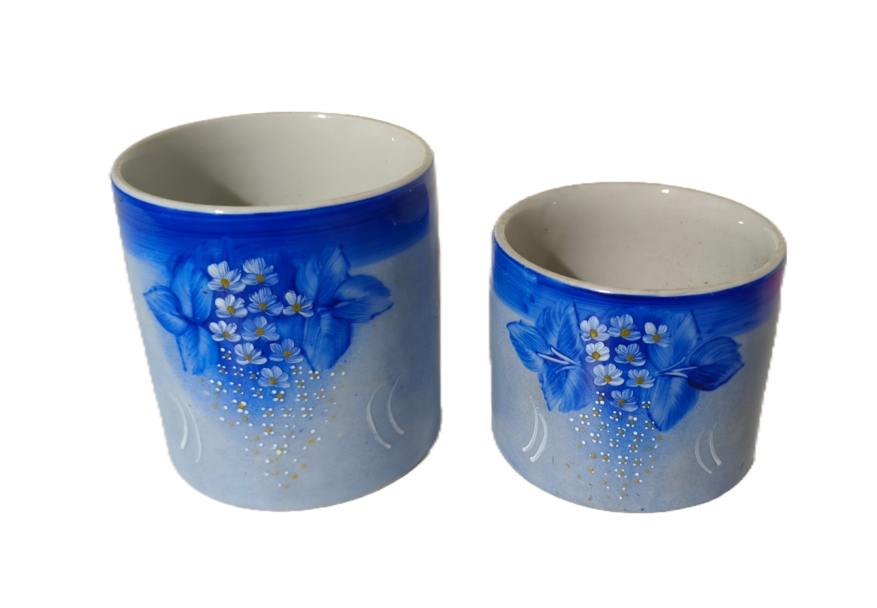 Chacepot Ceramica Par Pintado A Mao Azul Escuro - Jardim de Sonhos