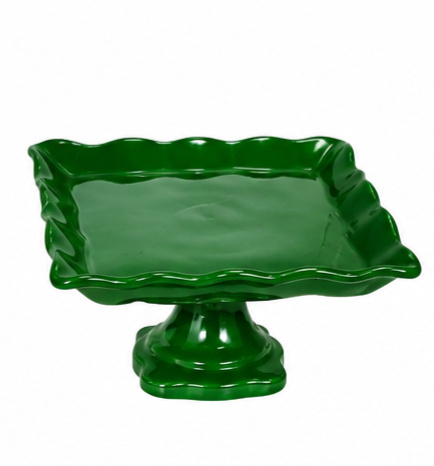 Bandeja Quadrada Borda Babado C/Pé Verde Bandeira - Jardim de Sonhos