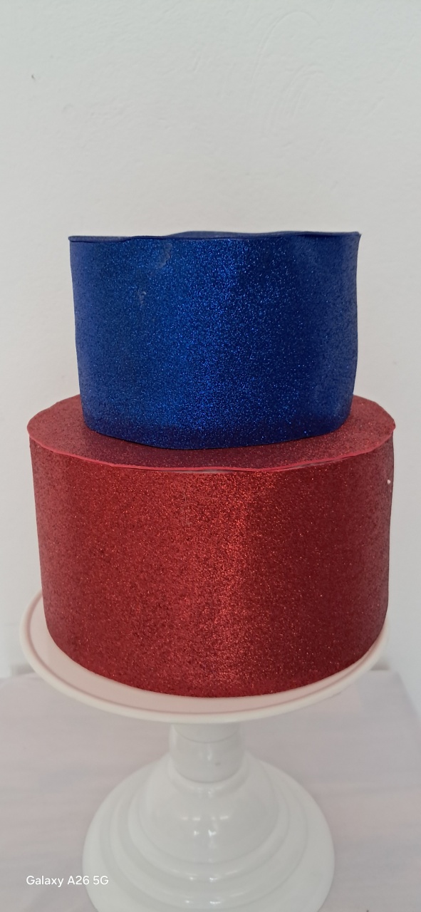 Bolo Fake Circo Azul/ Vermelho Com Brilho - Mavie Decorações