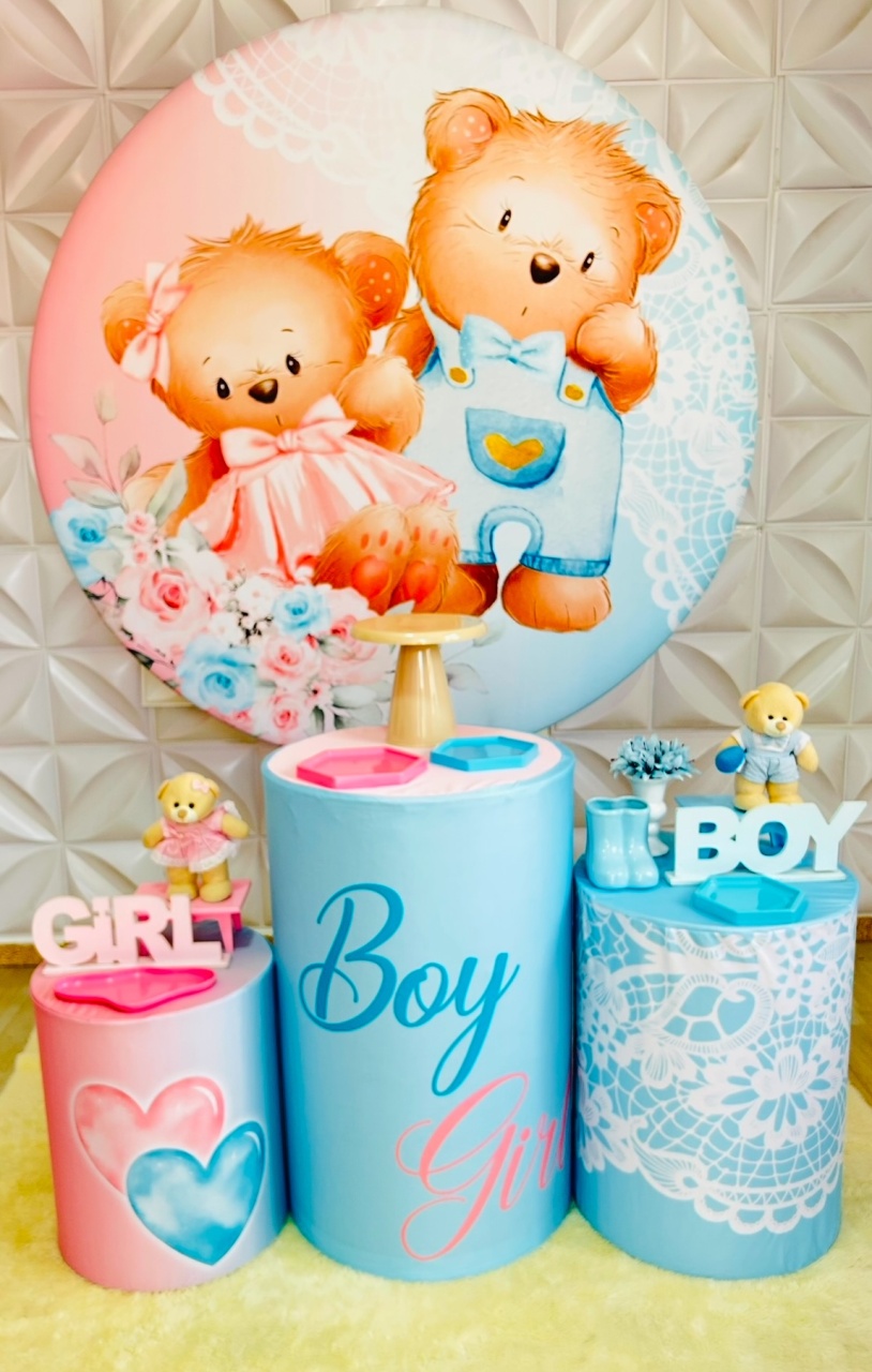 Kit Revelacao Urso Rosa E Azul Bronze - Karina Mesquita Pego Lima 