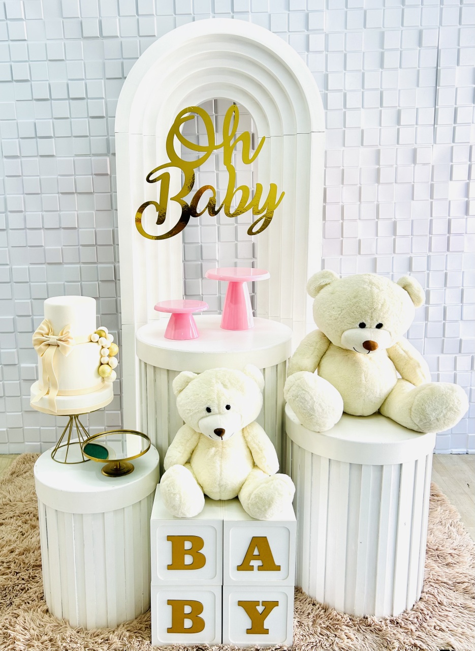 Kit Chá de Bebê Rosa Branco E Dourado Premium - Karina Mesquita Pego Lima 