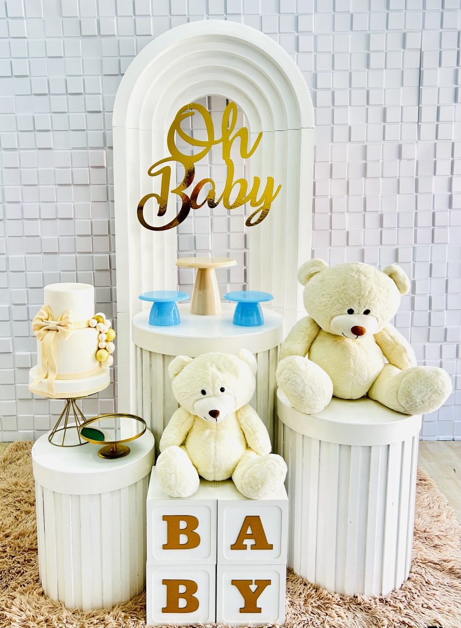 Kit Chá de Bebê Azul Branco E Dourado Premium - Karina Mesquita Pego Lima 