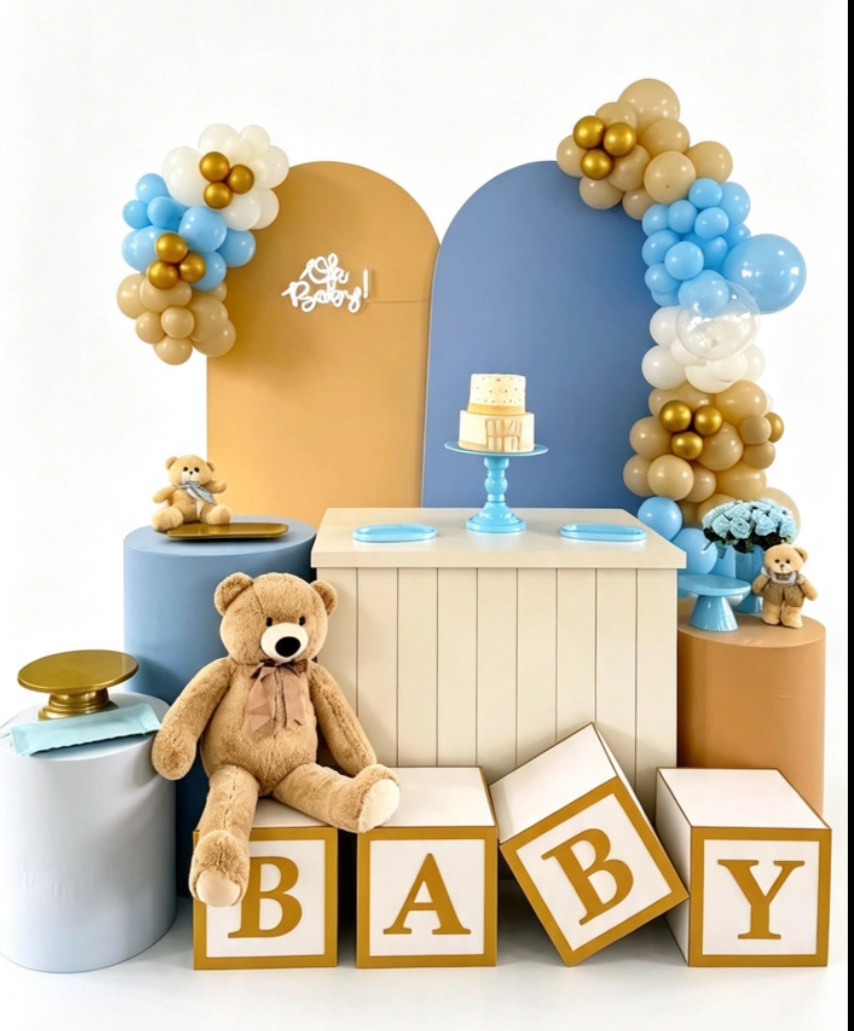 Kit Chá de Bebê Marrom Com Azul Sem Balões - BELLA FESTA TOP