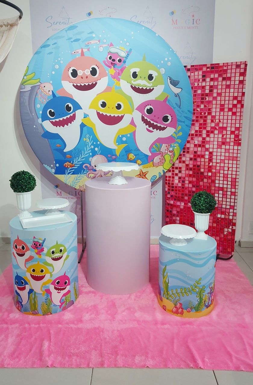 Kit Decor Baby Shark Rosa - Magic Pegue e Monte / Day Larocca Locação de Vestido de Festa