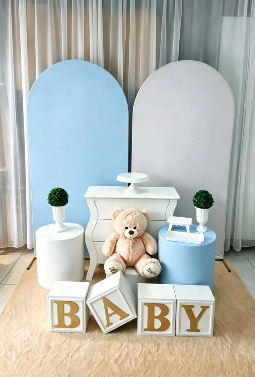 Kit Chá de Bebê Minimalista Azul Claro E Branco - Magic Pegue e Monte / Day Larocca Locação de Vestido de Festa
