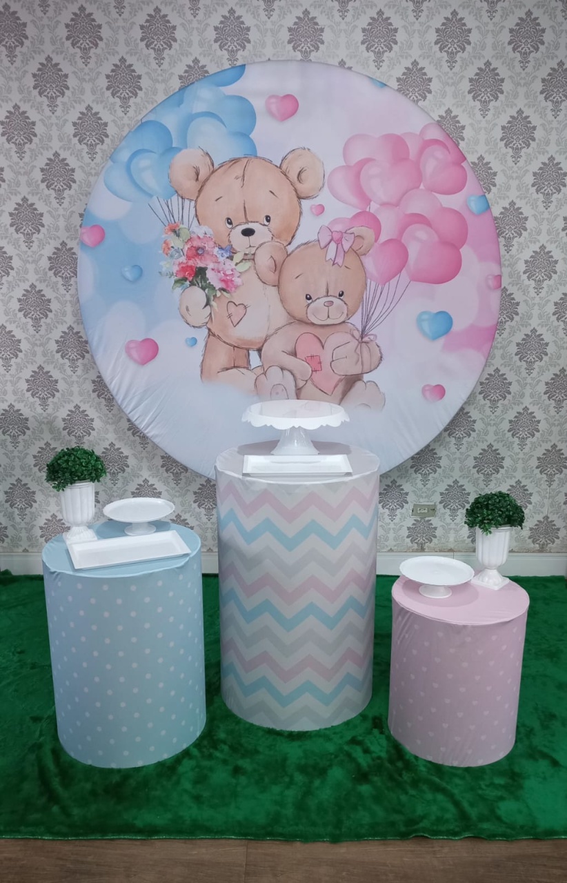 Kit Base Chá Revelação Rosa E Azul - Magic Pegue e Monte / Day Larocca Locação de Vestido de Festa