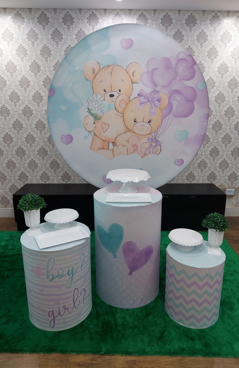 Kit Base Chá Revelação Lilás E Verde - Magic Pegue e Monte / Day Larocca Locação de Vestido de Festa